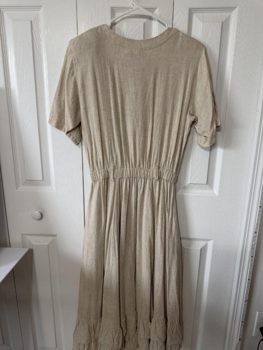 Coldwater Creek Womens PM Petite M Beige Rayon Ruffle Fit Flare Midi Dress USA - Picture 2 of 14